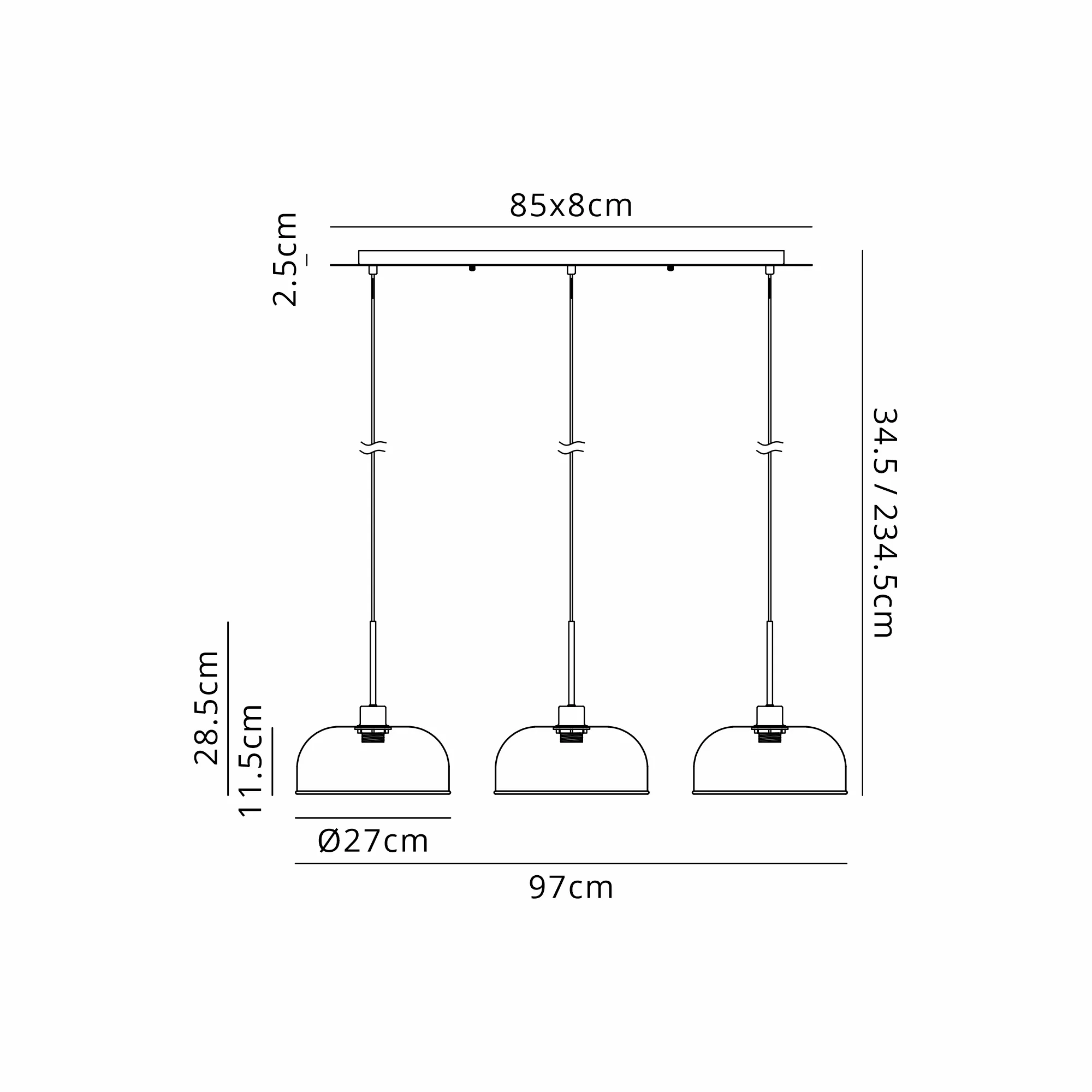 DK1401  Lori Linear Pendant, 3 Light Adjustable E27, Satin Nickel/Smoke Blue/Moss Green/Purple Shades